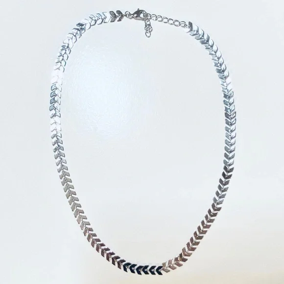 Chevron Silver Choker 16” Necklace - Picture 2 of 11